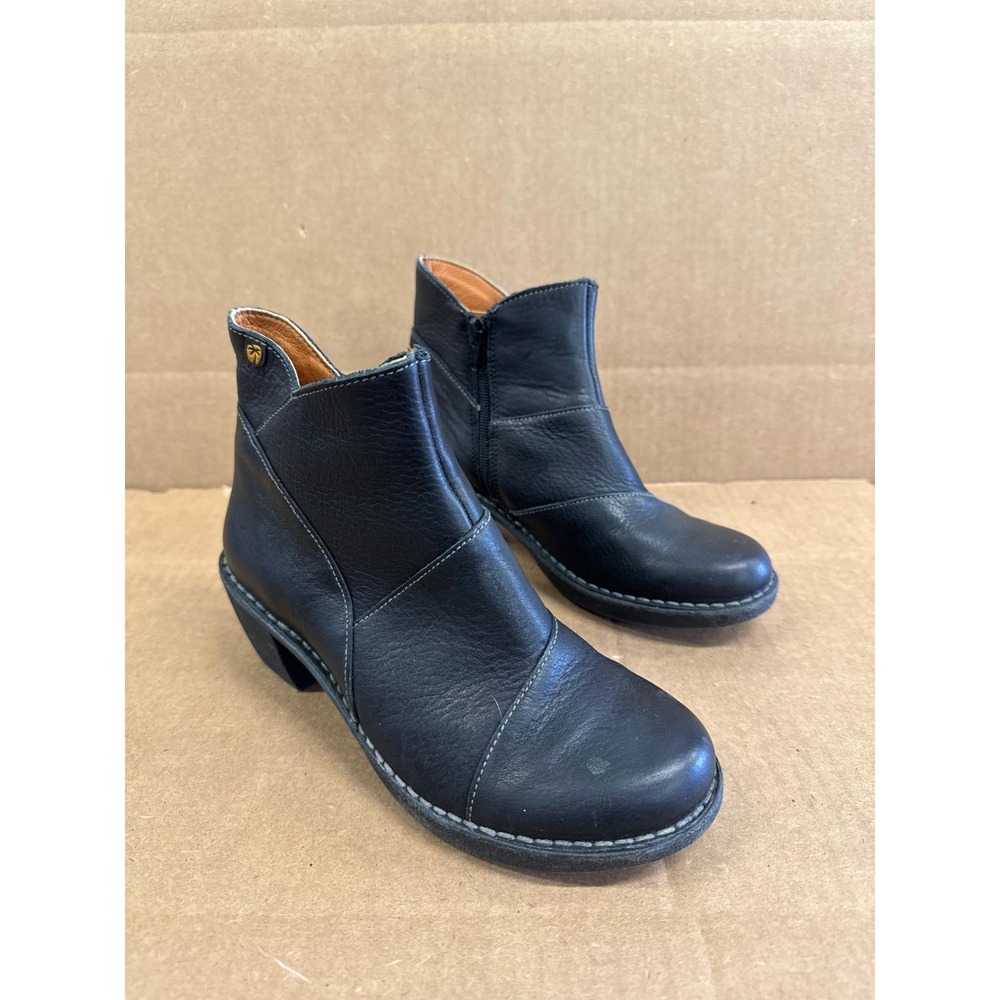Jungla 7518 Leather Side-Zip Block Heel Ankle Boots Black Womens Size 36 EU